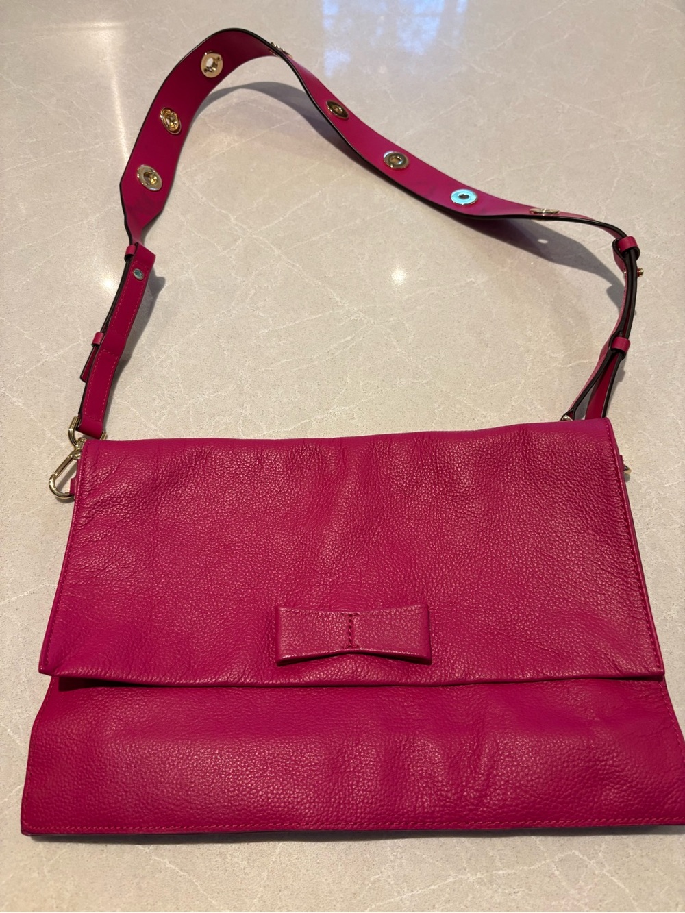 Banana Republic Hilary Medium Fuchsia Pink Leather Convertible Bow Crossbody Bag